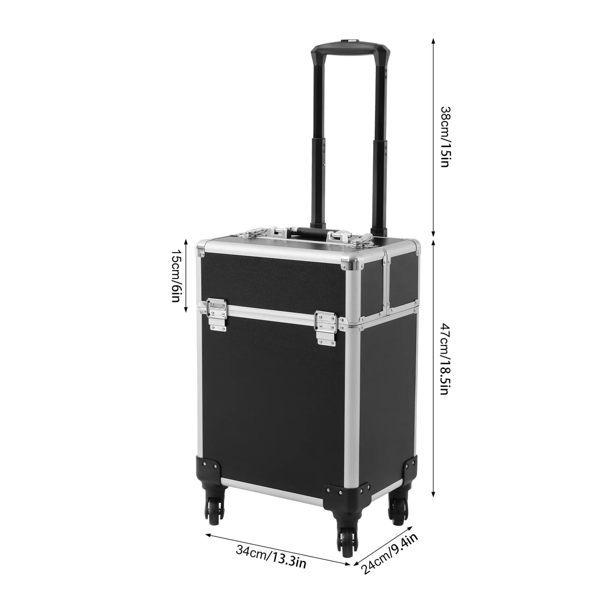 Rolling Makeup Travel Case, Rectangular Cosmetic Trolley with Keys, Hairdressing Travel Case for Professional Makeup Artists
