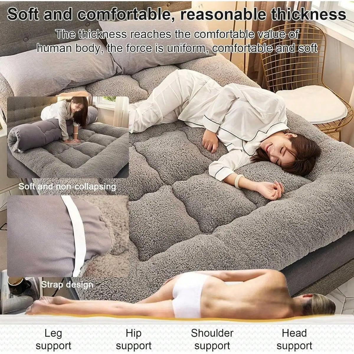 Japanese Futon Mattress, Extra Thick Fluffy Floor Futon Mattress, Super Soft Shaggy Roll Up Sleeping Pads, Portable Sleeping Mat, Sofa Mattress, Guest Bed