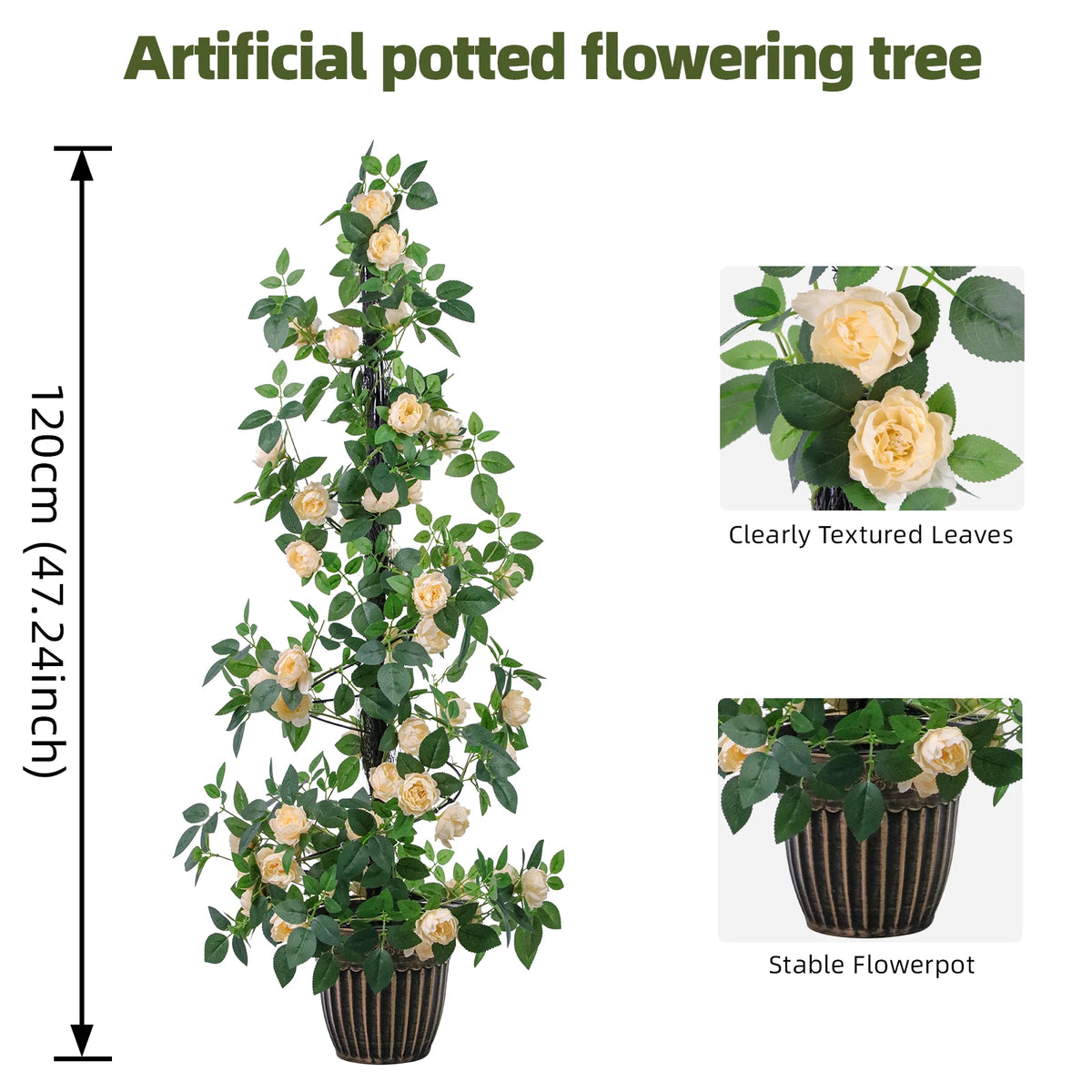 Artificial Rose Tree With Pot Silk Faux Roses Indoor Decor