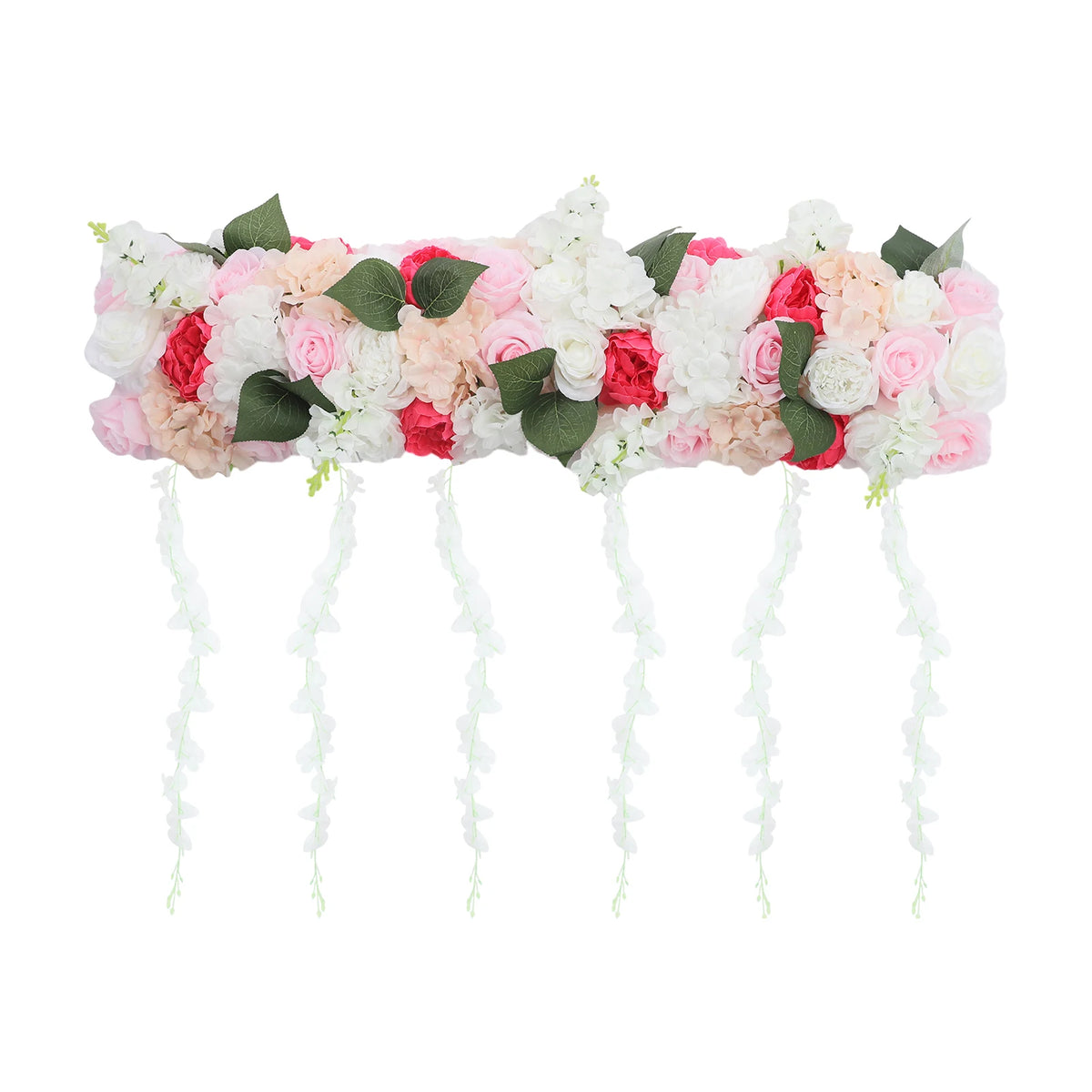 100cm Artificial Silk Flower Row Wall Decor, 3D Fake Flower Garland Hanging for Wedding Party Home Garden, No Watering Needed