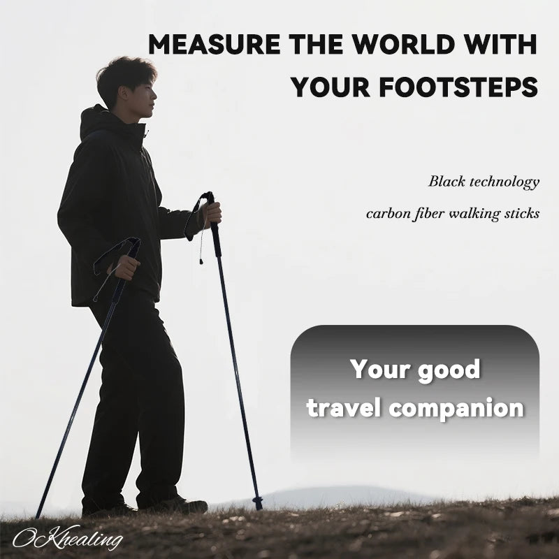 OKHEALING Carbon Fiber Foldable Trekking Poles Lightweight Anti Shock