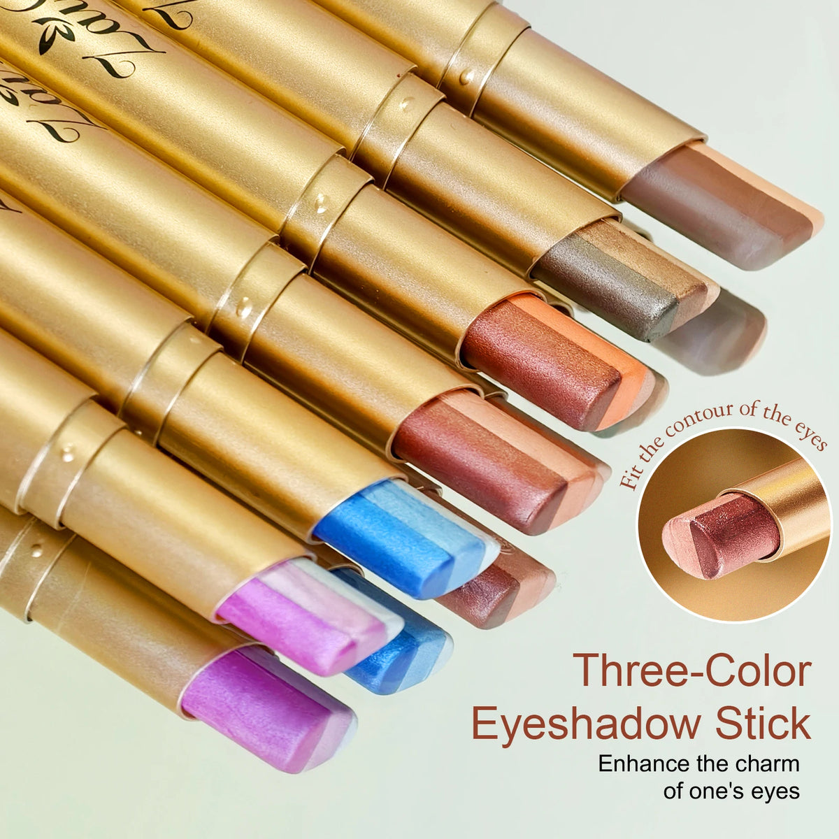 ZaiDoc 3 Color-in-1 Eyeshadow Stick Glitter Shimmer Natural Creamy Long Lasting Makeup 3.5g Each