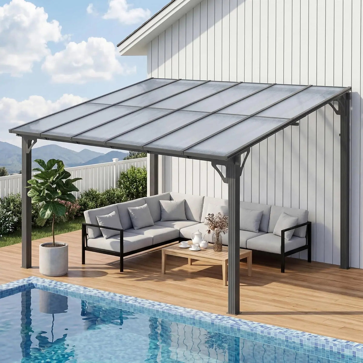 Hardtop Gazebo With Metal Roof Wall Mounted Backyard Canopy