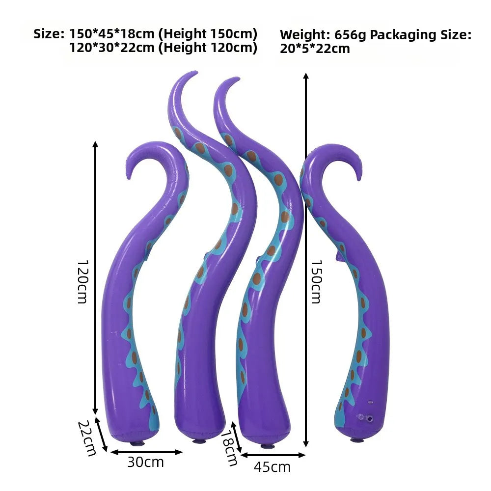 Halloween Purple Inflatable Octopus Tentacles, PVC Blow‑up Octopus Arms, Spooky Decor Props for Yard Window Haunted House Ocean Theme Party Supplies