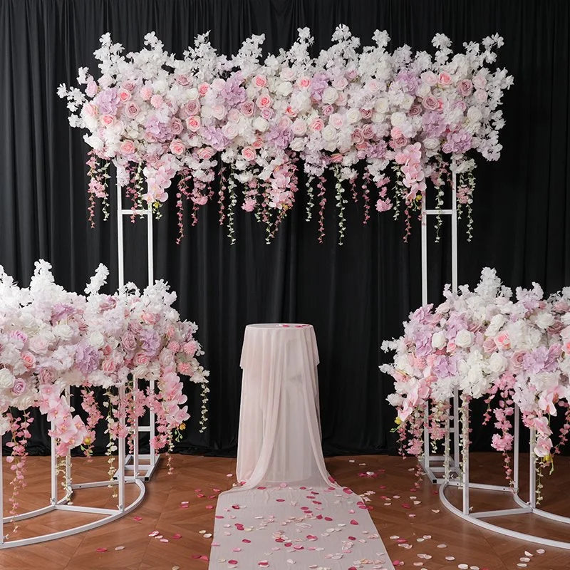 Angela Flower A7568 Luxury White Rose Cherry Blossom Hanging Wisteria Flower Row Wedding Backdrop Floral Arrangement Decor Banquet Party Props