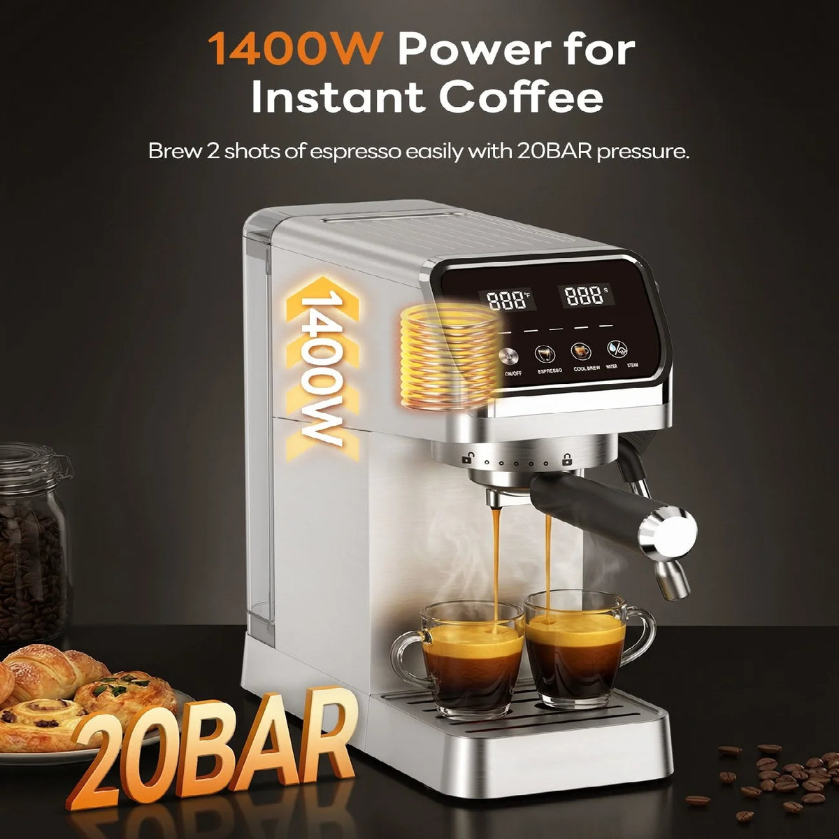 20 Bar Touchscreen Espresso Machine With Integrated Milk Frother
