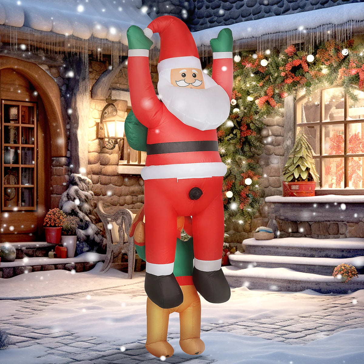 Outsunny 7FT Hanging Christmas Inflatable Santa with Dog, Christmas Blow Up Decoration with Built-in LED Lights for Garden, Indoor Outdoor Home Decor