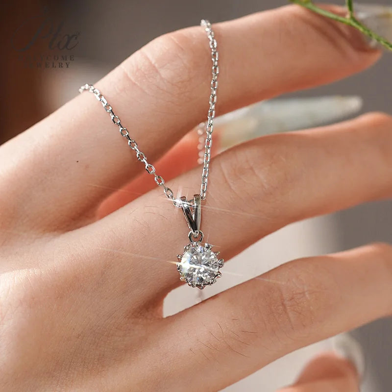 925 Sterling Silver Moissanite Pendant Necklace Round Cut Clavicle Chain