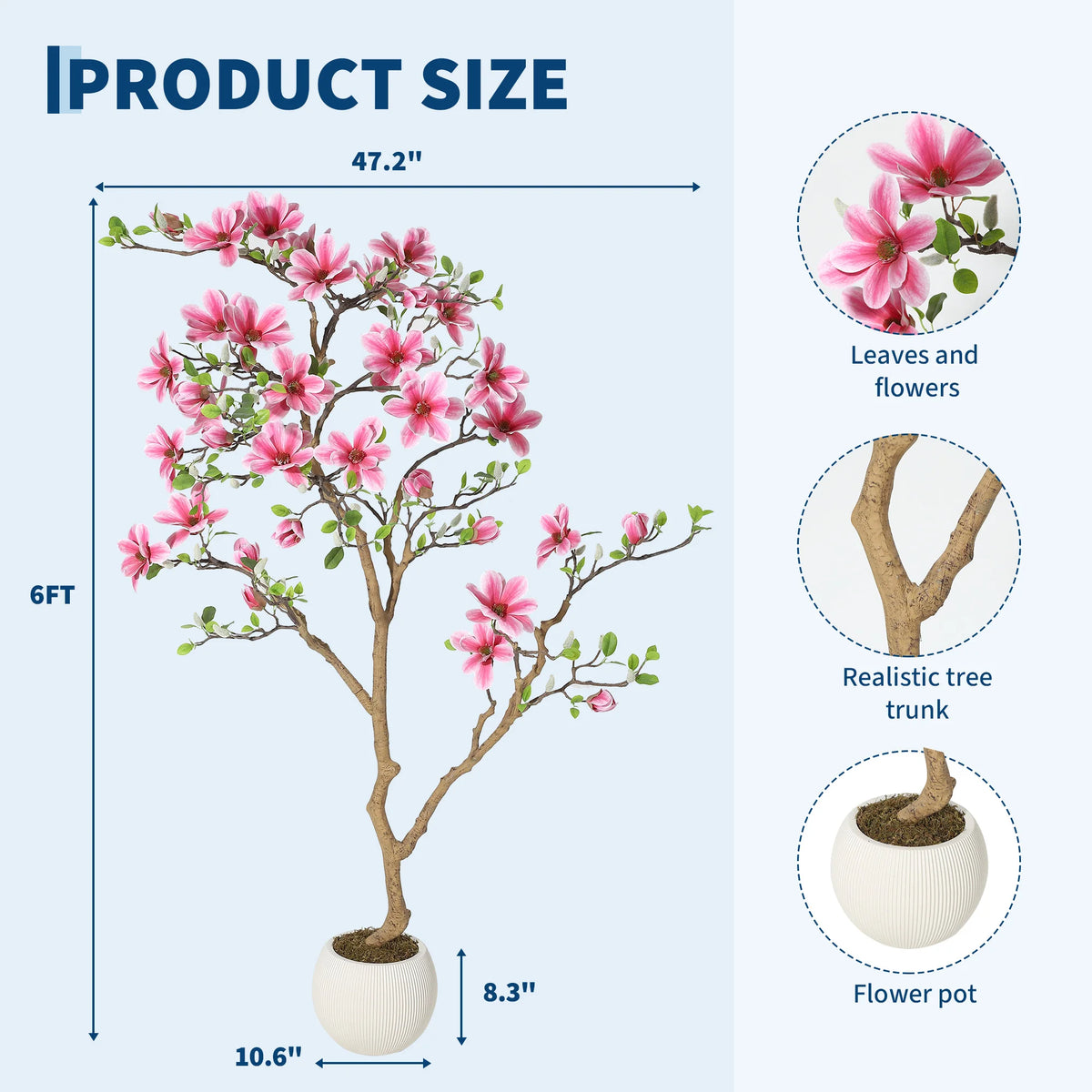 HiMISS Artificial Silk Magnolia Tree For Indoor Home Decor