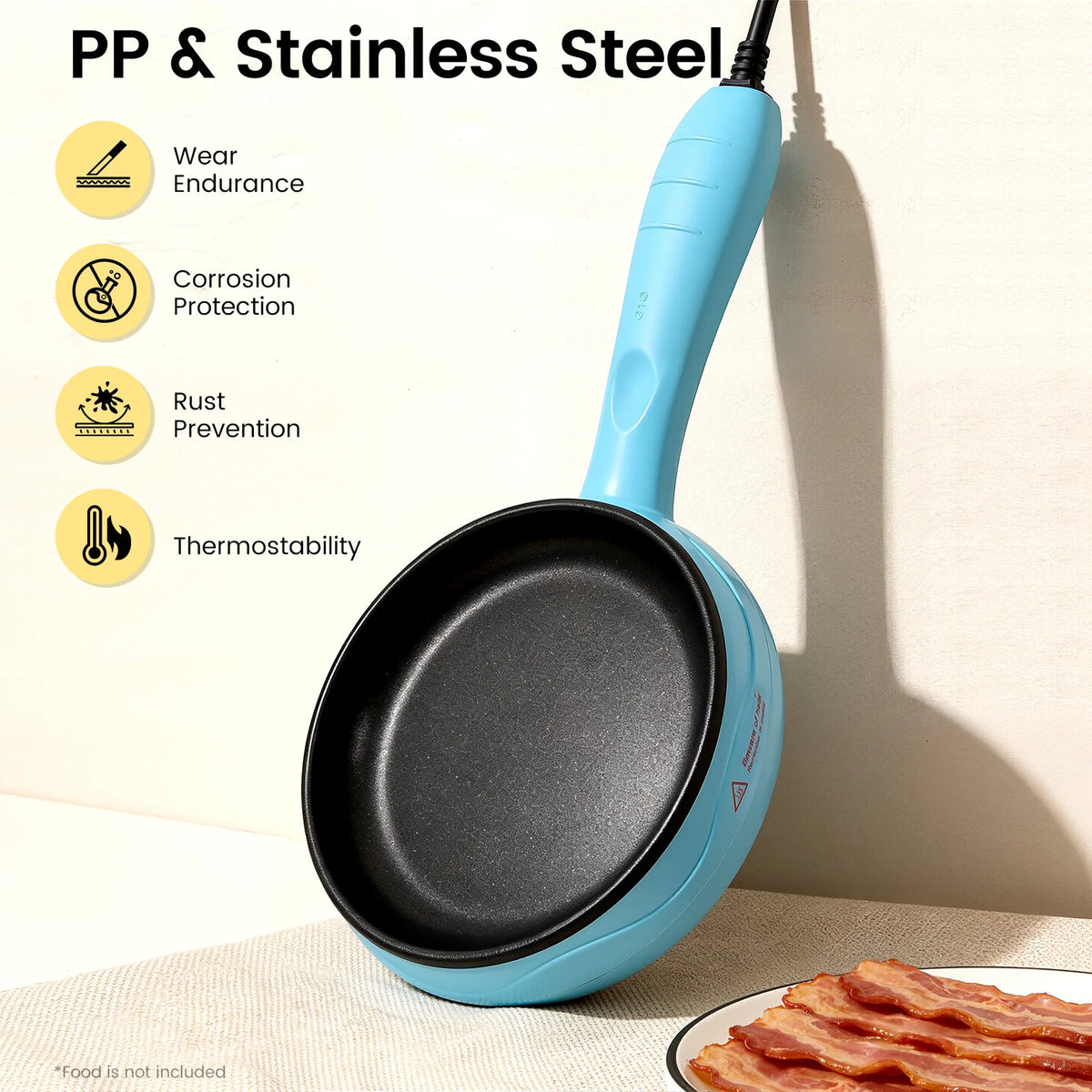 110V 450W Mini Non Stick Electric Skillet 15cm Blue Portable Cooking Pan For Egg Bacon Dumpling Making