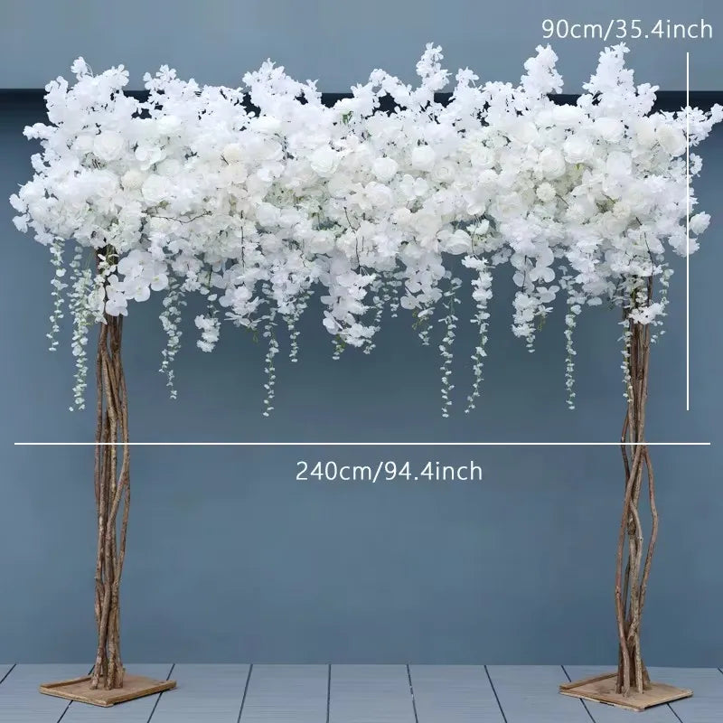 Angela Flower A7568 Luxury White Rose Cherry Blossom Hanging Wisteria Flower Row Wedding Backdrop Floral Arrangement Decor Banquet Party Props