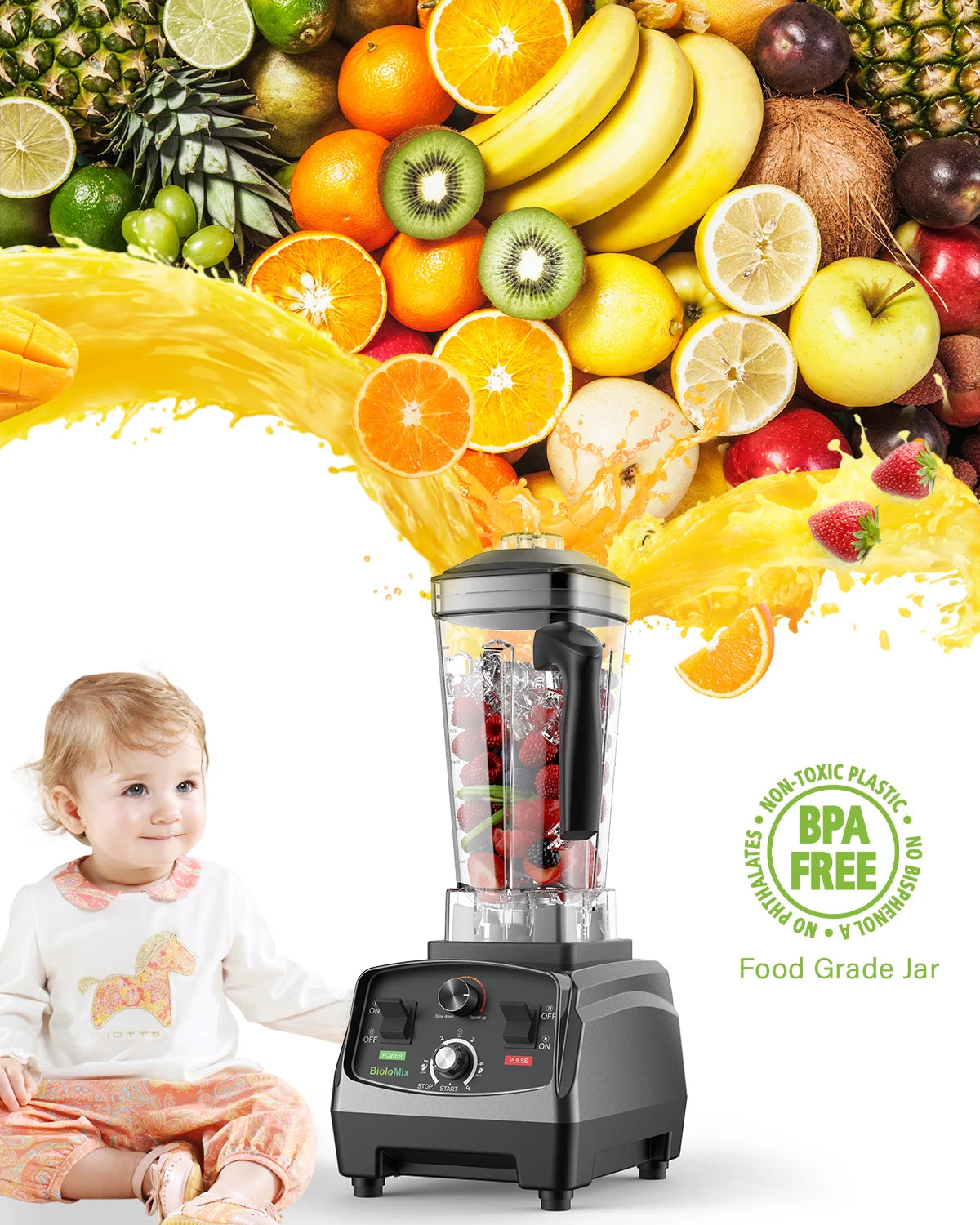 Biolomix Heavy Duty Timer Blender Food Processor With Tritan Jar