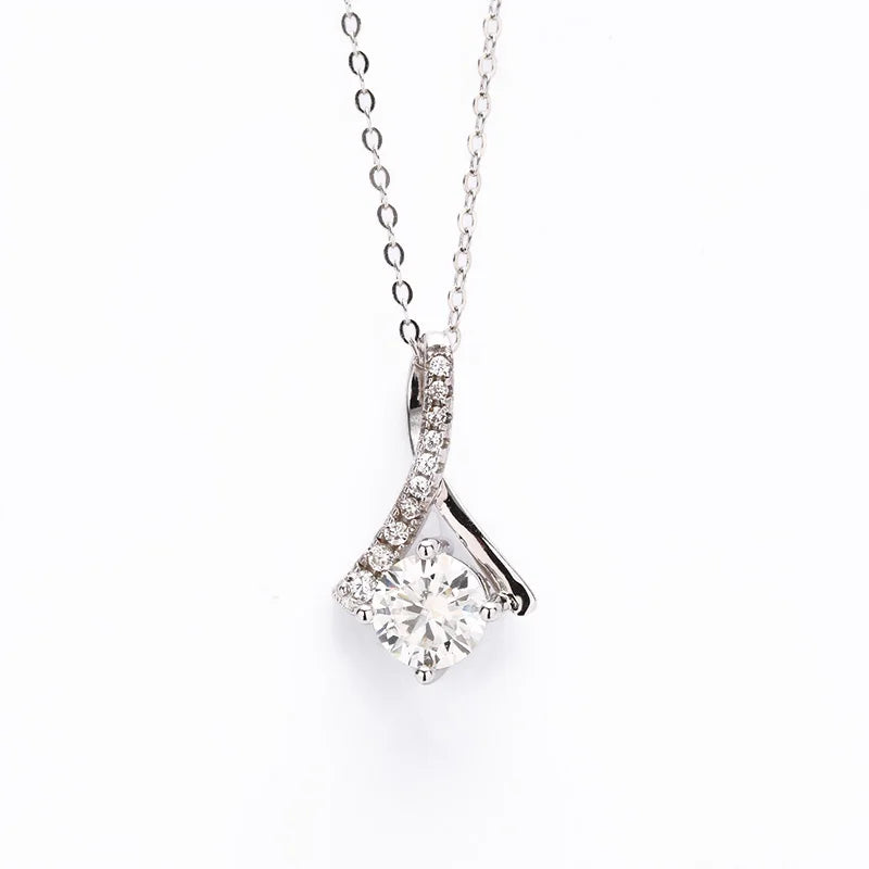 925 Sterling Silver Moissanite Pendant Necklace Round Cut Clavicle Chain