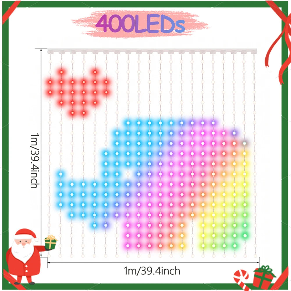 Christmas Halloween RGBIC Curtain Lights APP Control DIY Text,Smart 400 LED String Light Indoor Outdoor Decor IP65 Waterproof