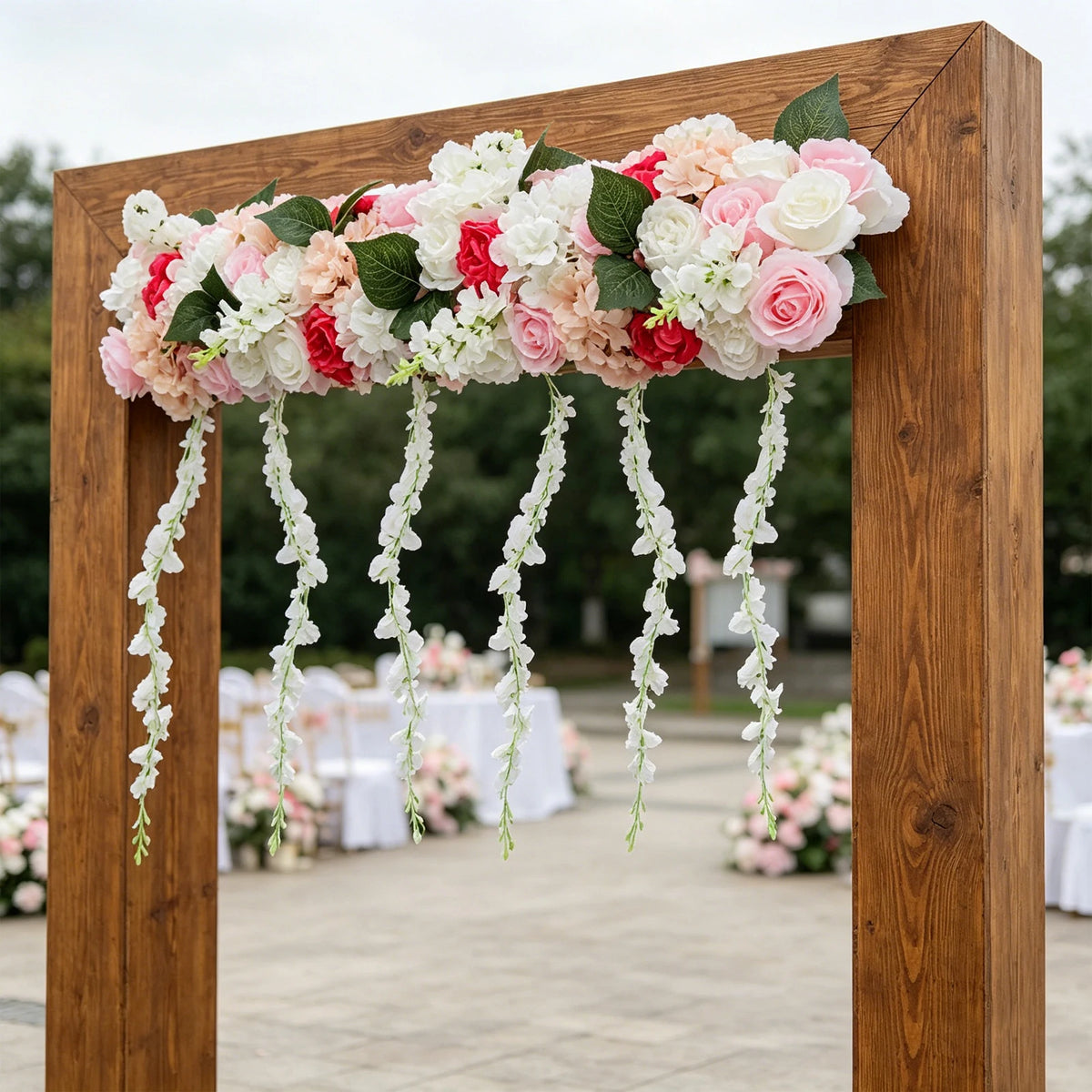 100cm Artificial Silk Flower Row Wall Decor, 3D Fake Flower Garland Hanging for Wedding Party Home Garden, No Watering Needed