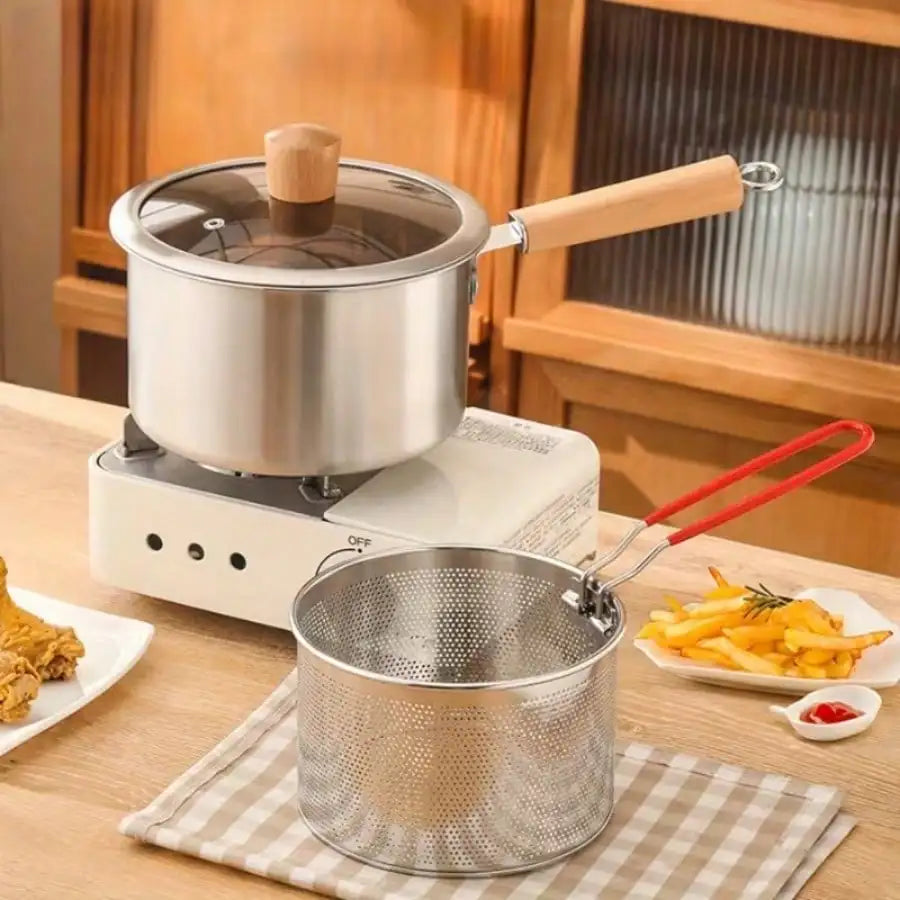 Stainless Steel Deep Frying Pot Mini Small Frying Pan With Lid And Frying Basket Multifunctional Household Kitchen Cookware Baby Food Milk Pot Portable Deep Fryer Pot For Home Cooking sh260321141627432457714