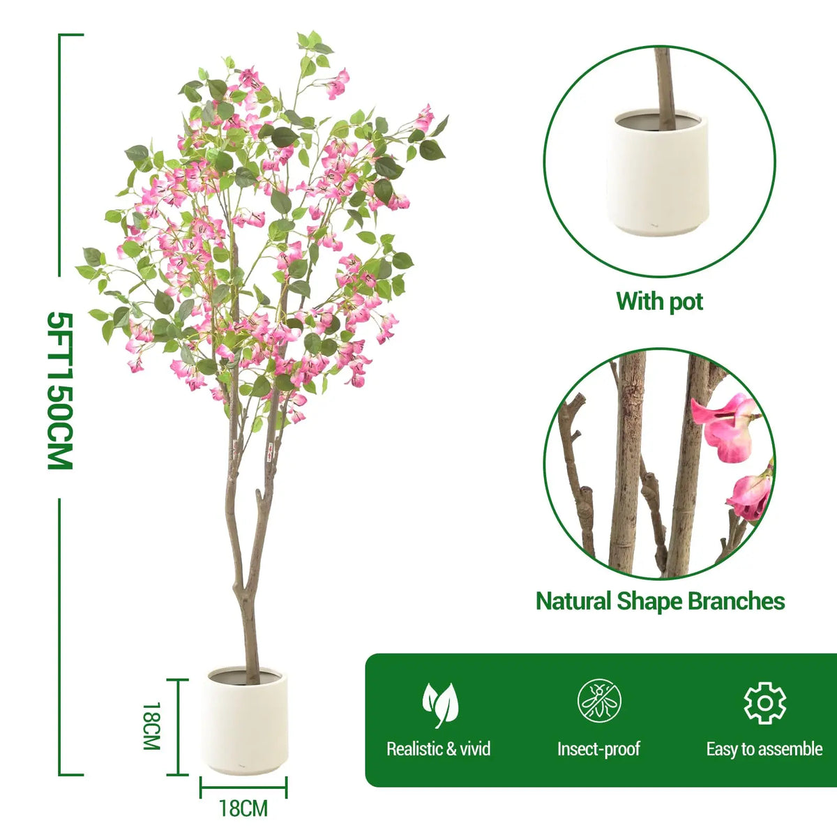 Artificial Bougainvillea Tree With Planter For Indoor Home Decor