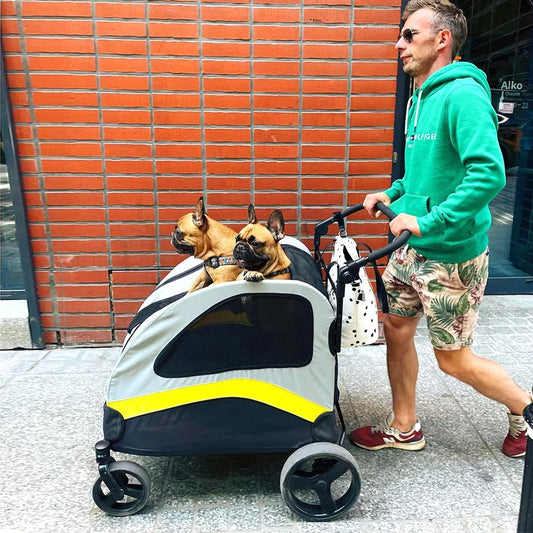 Foldable Four Wheel Dog Stroller With Shock Absorbing Pet Travel