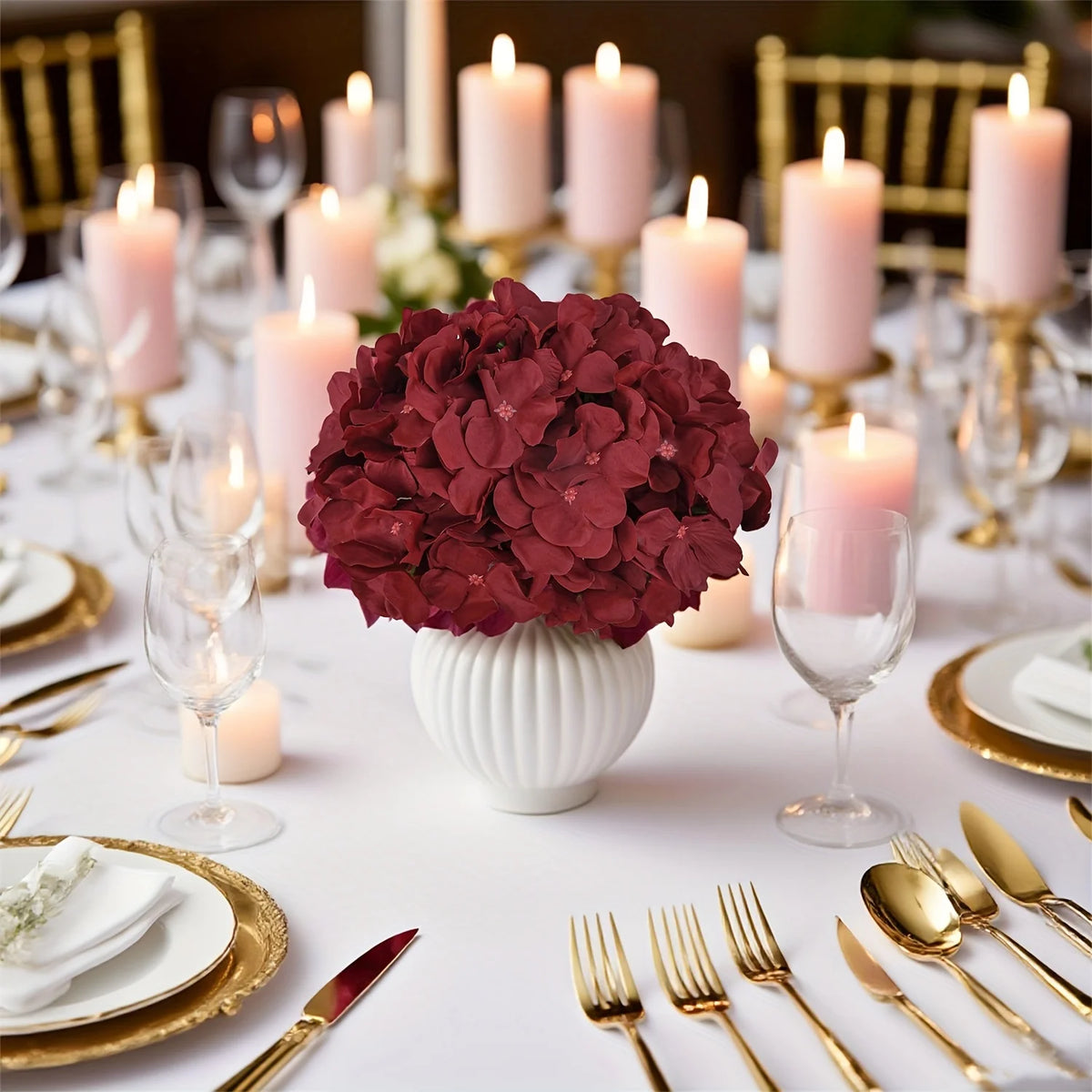 80pcs Artificial Flowers Hydrangea Flowers Heads Full with Stems for Wedding Home Party Shop Baby Shower Decor (Burgundy)