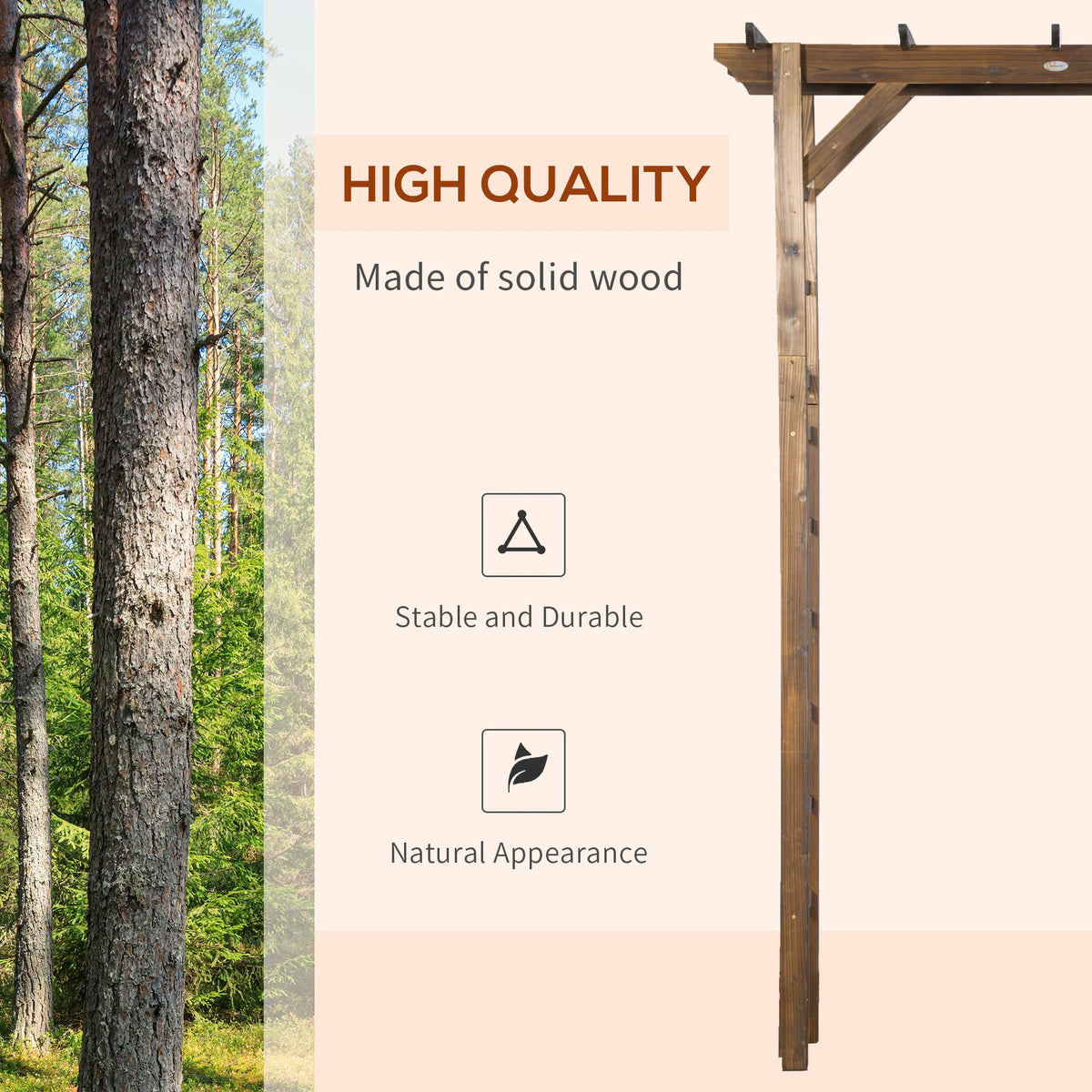 7 ft Natural Wooden Backyard Pergola w/ Side Panel for Climbing Vines