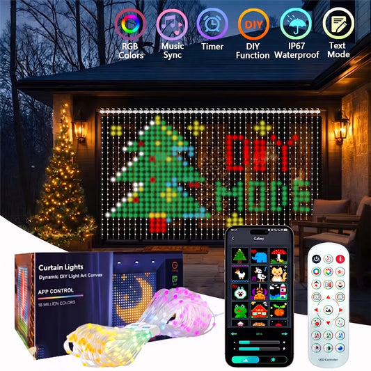 Smart Curtain Lights DIY Color Changing Fairy String Lights Music Sync for Indoor Outdoor Courtyard Garden Christmas Decoration