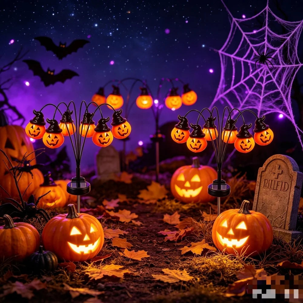 Halloween Solar Pumpkin Garden Lights Outdoor Waterproof Orange Ghost Lights Garden Yard Terrace Holiday Horror Decorations