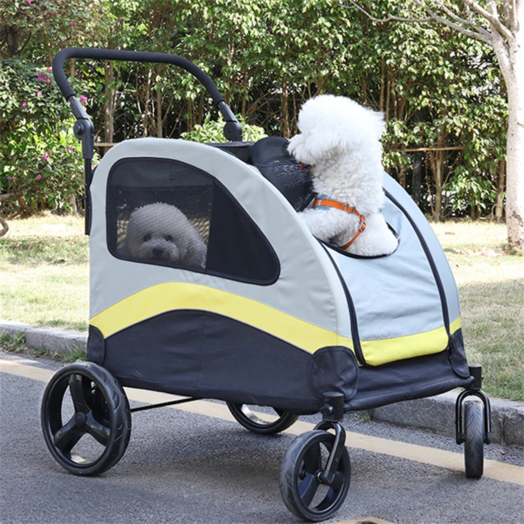 Foldable Four Wheel Dog Stroller With Shock Absorbing Pet Travel