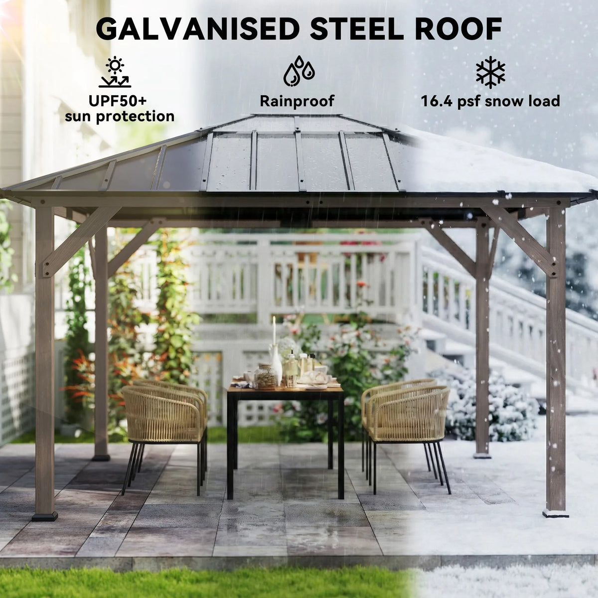 Outsunny 10'X12' Hardtop Gazebo with Steel Roof, Upf50+ Permanent Pavilion