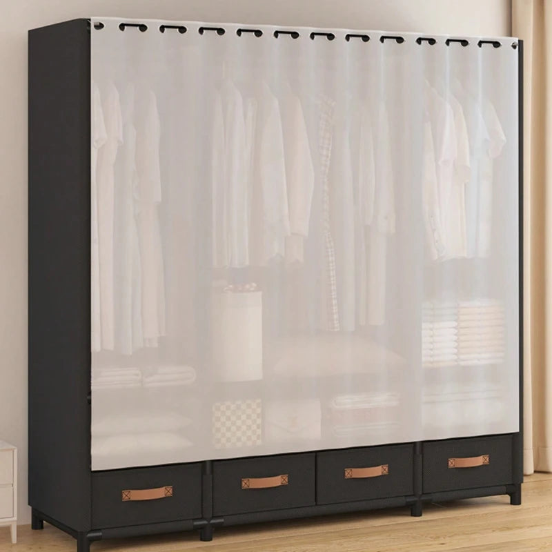 57"in Portable Wardrobe Closet with 4 Drawers, 3 Hanging Rods & 6 Shelves, Large Capacity Freestanding Clothes Storage Organizer for Hanging & Folding, White