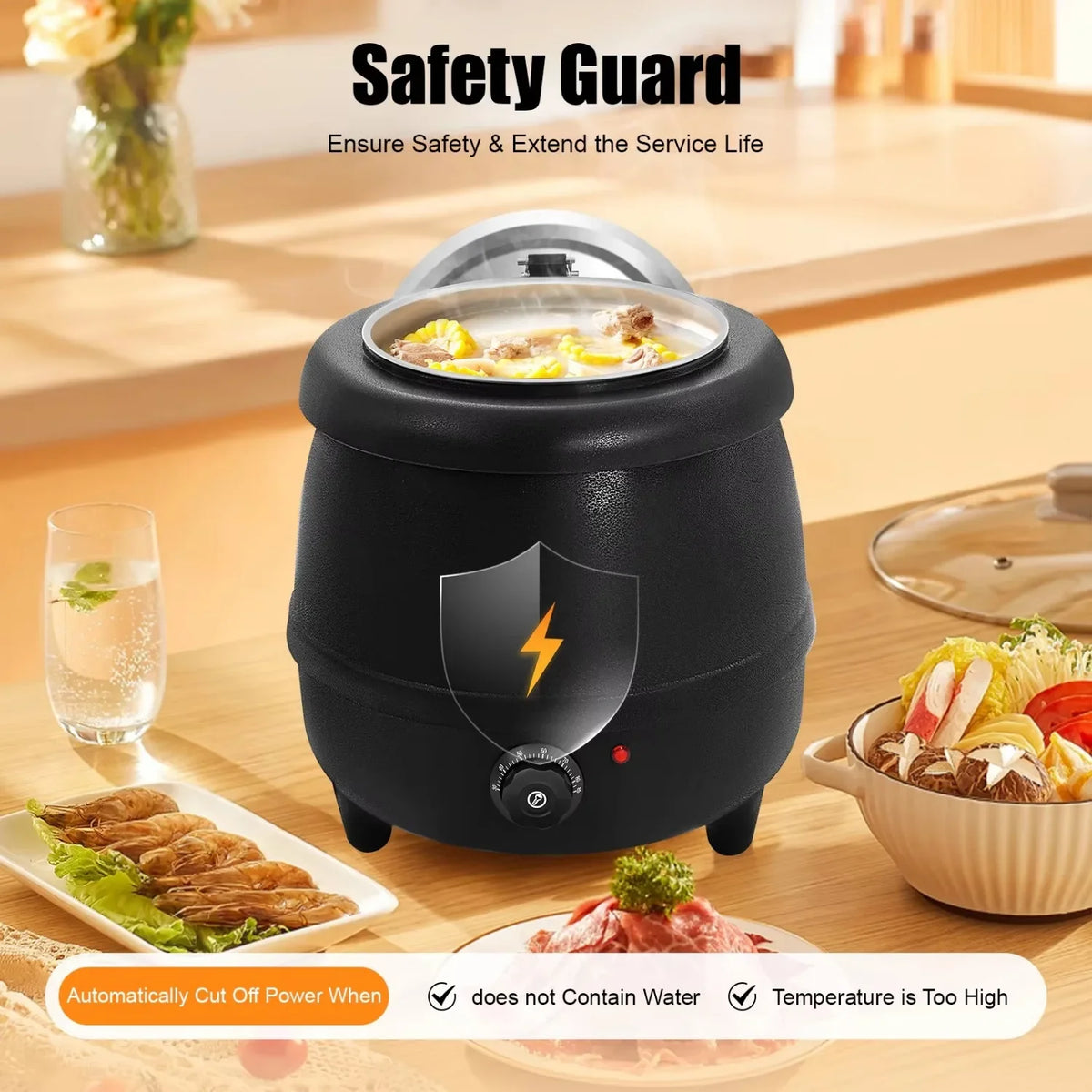 NEW 10L Soup Kettle,Commercial Soup Kettle Electric Countertop Food Warmer with Stainless Steel Hinged Lid and Detachable Insert Pot