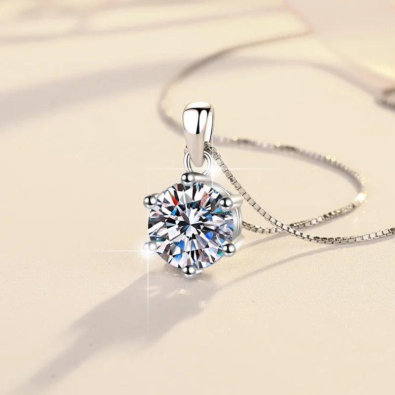 Genuine Moissanite Pendant Necklace 925 Sterling Silver Fine Jewelry
