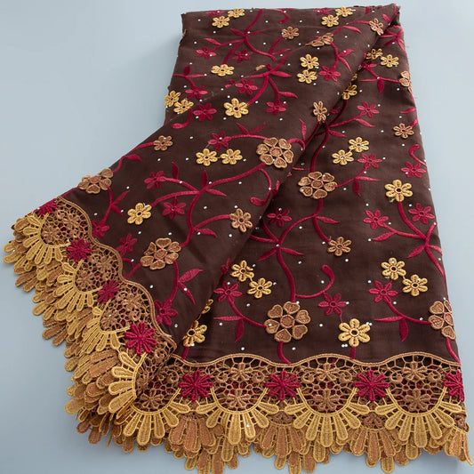 African Cotton Lace Fabric 2026 Swiss Voile Lace Elegant Nigerian 3D Embroidery Cotton Lace 5 Yards for Women Dresses Sew 4717