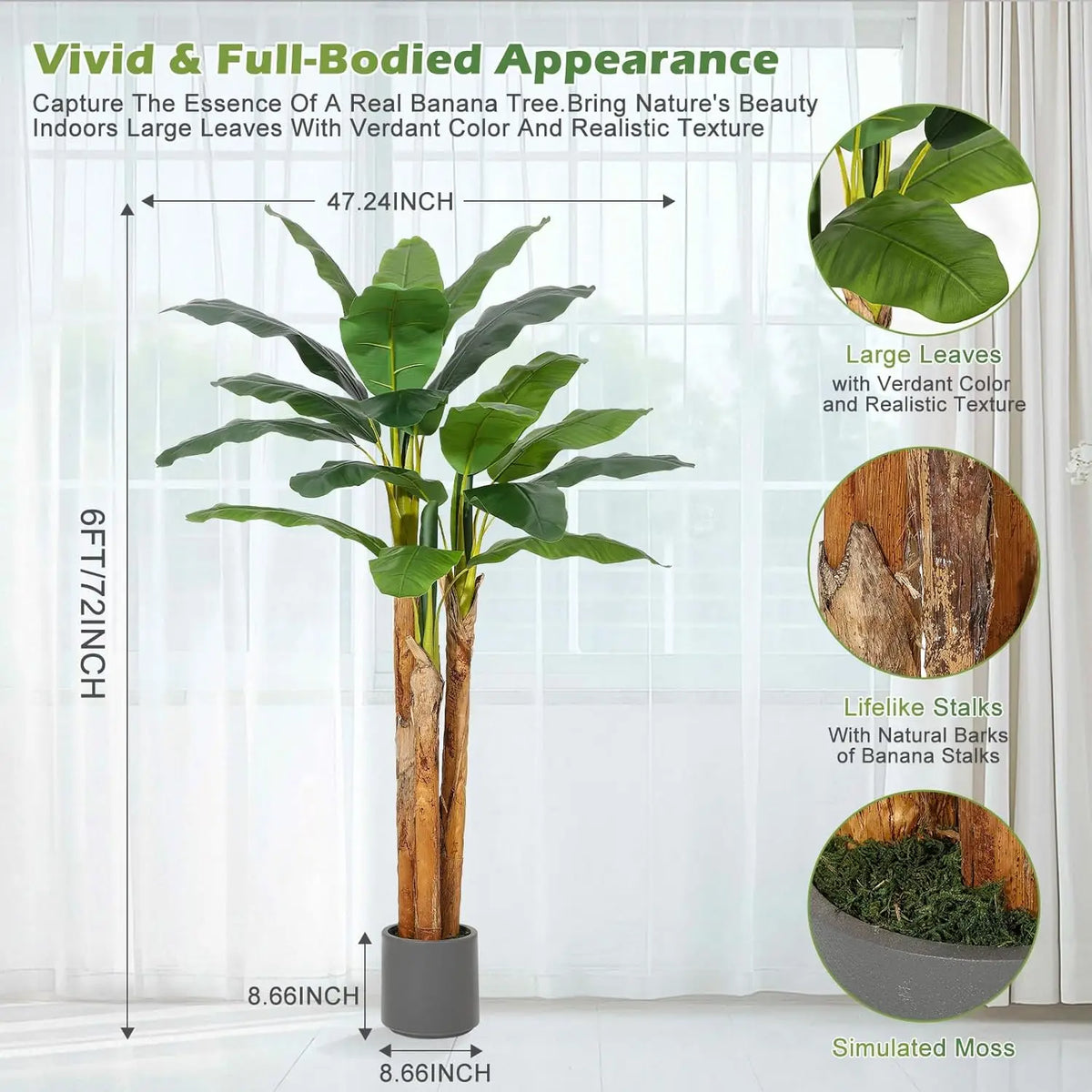 HiMISS Artificial Banana Tree Lifelike Faux Tropical Home Decor