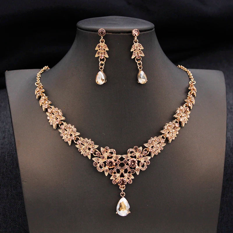 Cenmon Bridal Tiara Crown Necklace Earrings Jewelry Set For Women