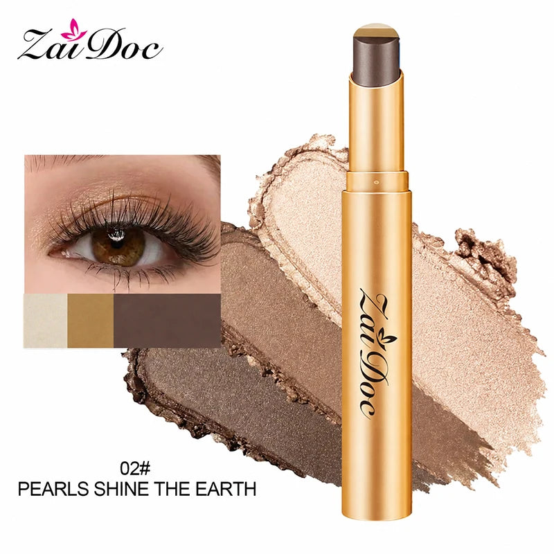 ZaiDoc 3 Color-in-1 Eyeshadow Stick Glitter Shimmer Natural Creamy Long Lasting Makeup 3.5g Each