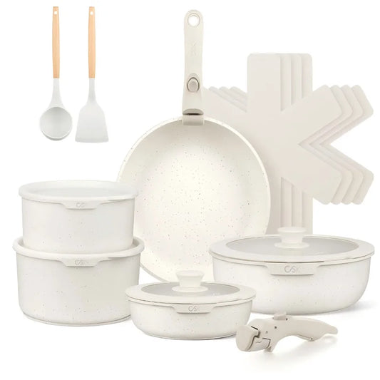 Csk 17‑Piece Detachable Handle Marble Non‑Stick Cookware Set, Oven & Dishwasher Safe Pots and Pans Set