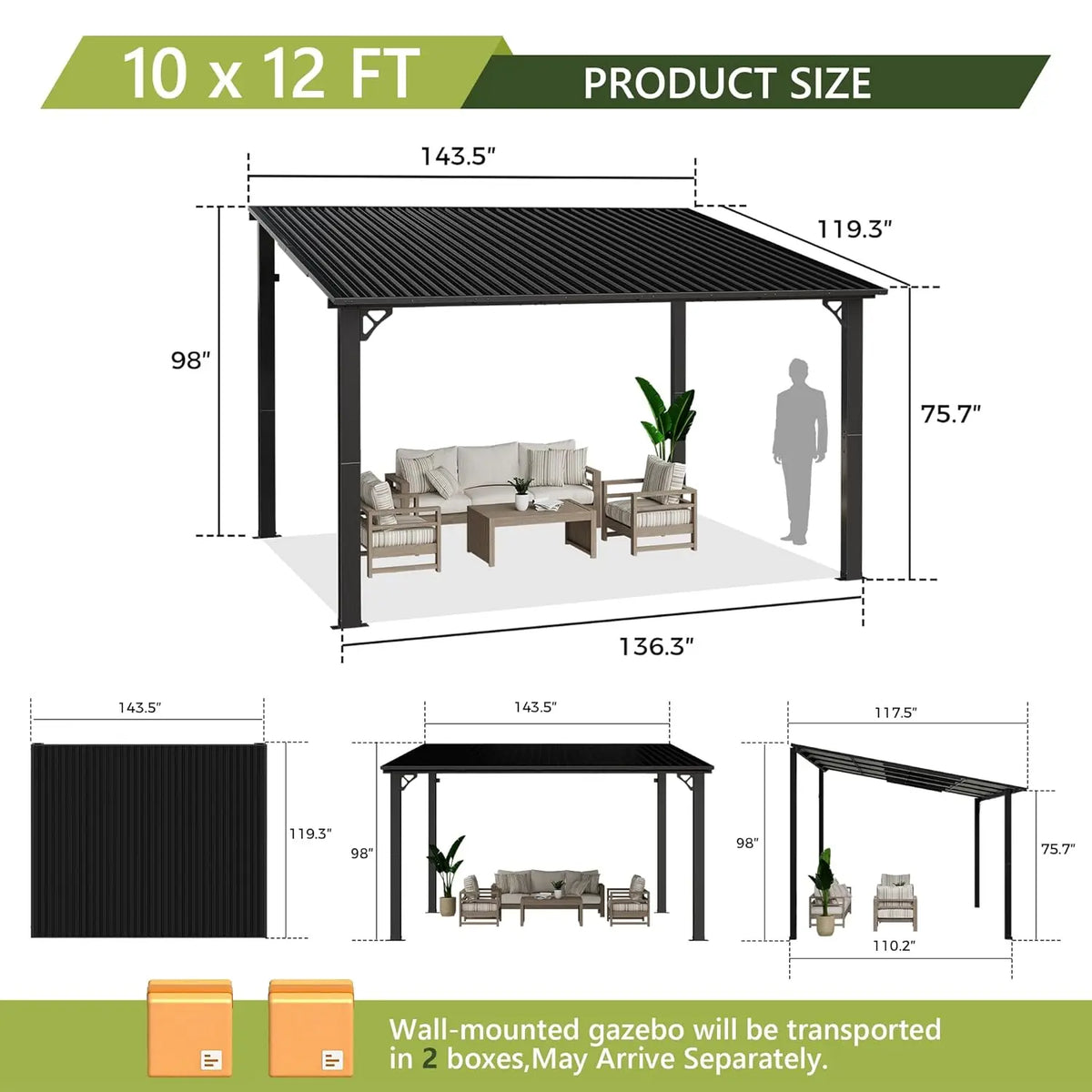 Hardtop Gazebo With Metal Roof Wall Mounted Backyard Canopy