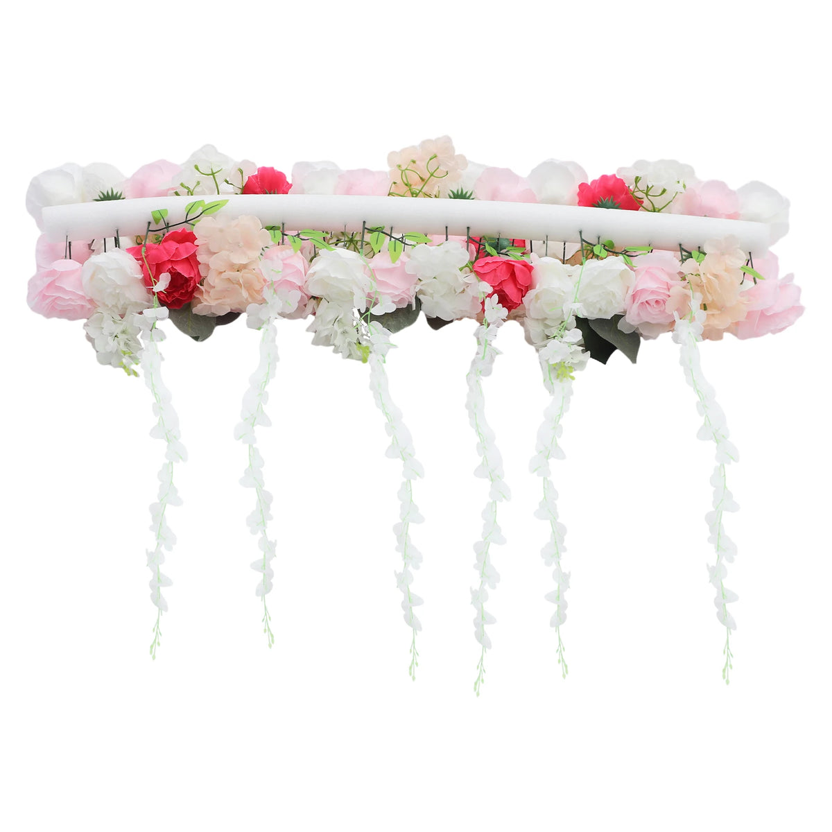 100cm Artificial Silk Flower Row Wall Decor, 3D Fake Flower Garland Hanging for Wedding Party Home Garden, No Watering Needed