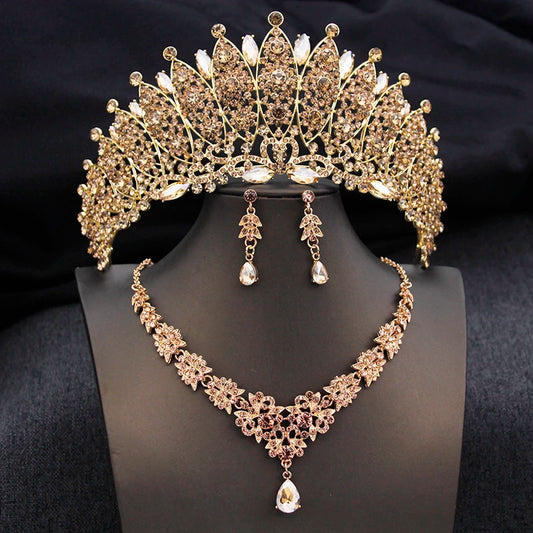 Cenmon Bridal Tiara Crown Necklace Earrings Jewelry Set For Women