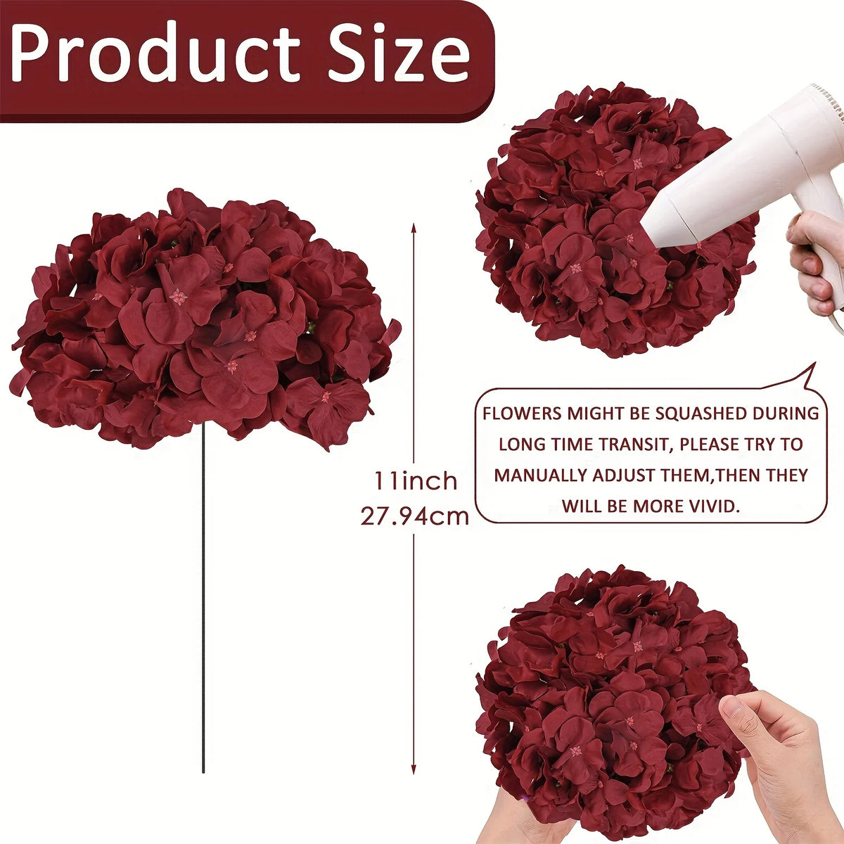 80pcs Artificial Flowers Hydrangea Flowers Heads Full with Stems for Wedding Home Party Shop Baby Shower Decor (Burgundy)