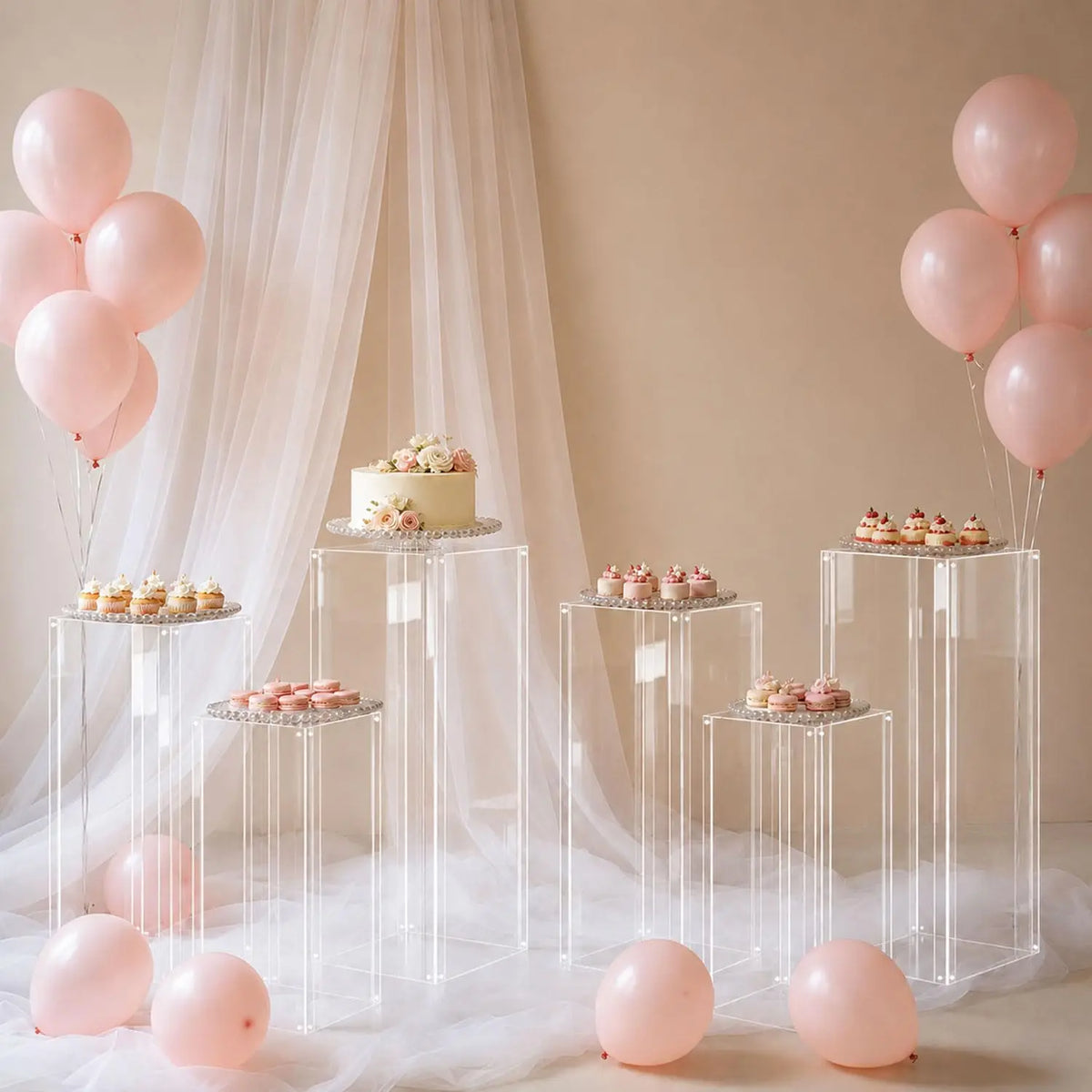 Acrylic Column Pedestal Stand for Party 3PCS Clear Lucite Display Pedestal for Cake Wedding Events Art Gallery Party Decor