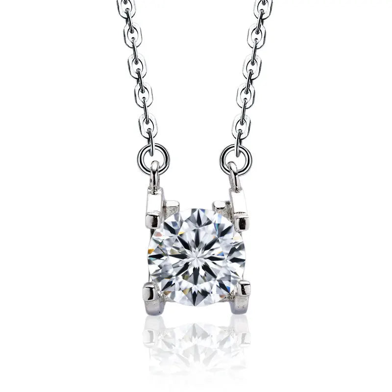 925 Sterling Silver Moissanite Pendant Necklace Round Cut Clavicle Chain
