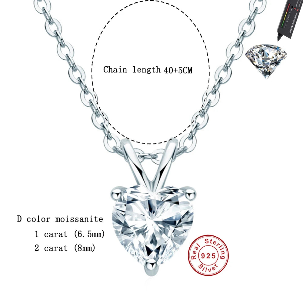 CBTB Sterling Silver Heart Shaped Moissanite Pendant Necklace For Women