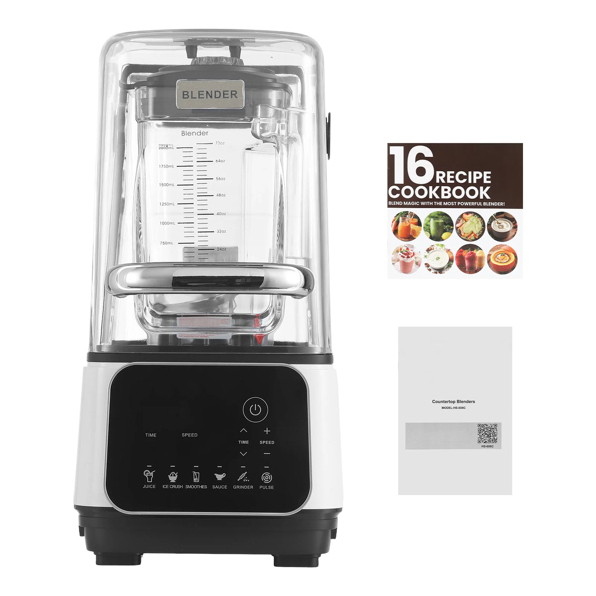 SucceBuy 68oz Countertop Blenders with Shield 2200W 26000RPM Kitchen Food Processor Combo 6Preset Menu for Smoothies White/Black