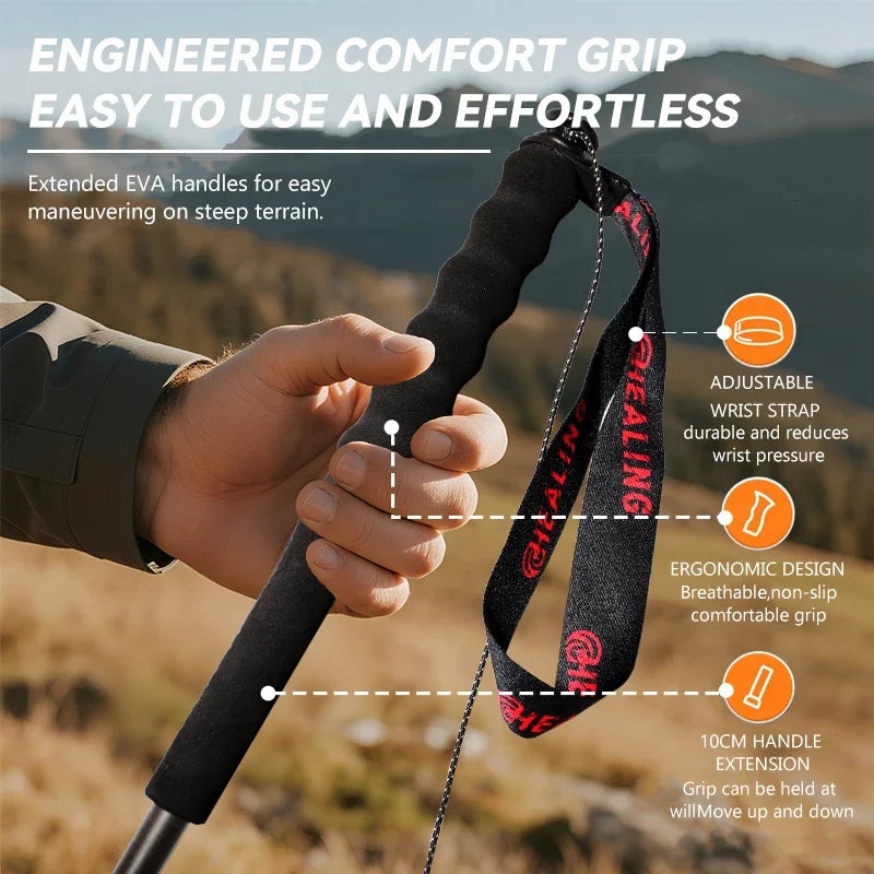 OKHEALING Carbon Fiber Foldable Trekking Poles Lightweight Anti Shock