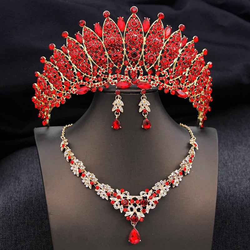 Cenmon Bridal Tiara Crown Necklace Earrings Jewelry Set For Women