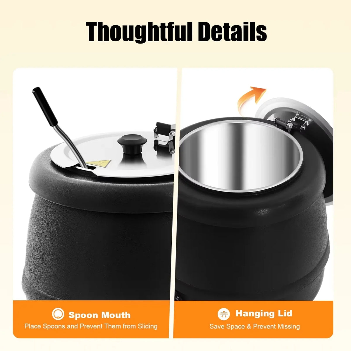 NEW 10L Soup Kettle,Commercial Soup Kettle Electric Countertop Food Warmer with Stainless Steel Hinged Lid and Detachable Insert Pot