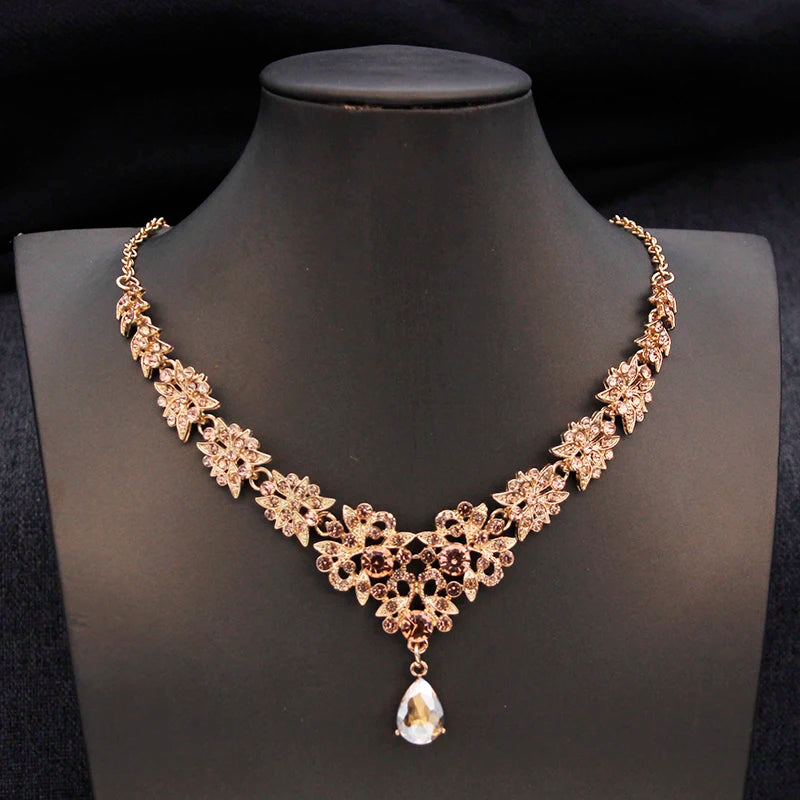 Cenmon Bridal Tiara Crown Necklace Earrings Jewelry Set For Women
