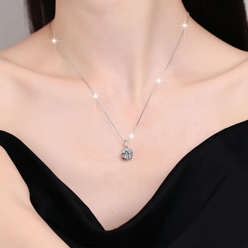 Genuine Moissanite Pendant Necklace 925 Sterling Silver Fine Jewelry