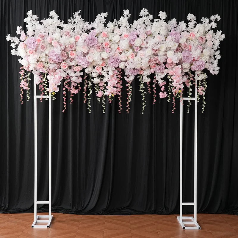 Angela Flower A7568 Luxury White Rose Cherry Blossom Hanging Wisteria Flower Row Wedding Backdrop Floral Arrangement Decor Banquet Party Props